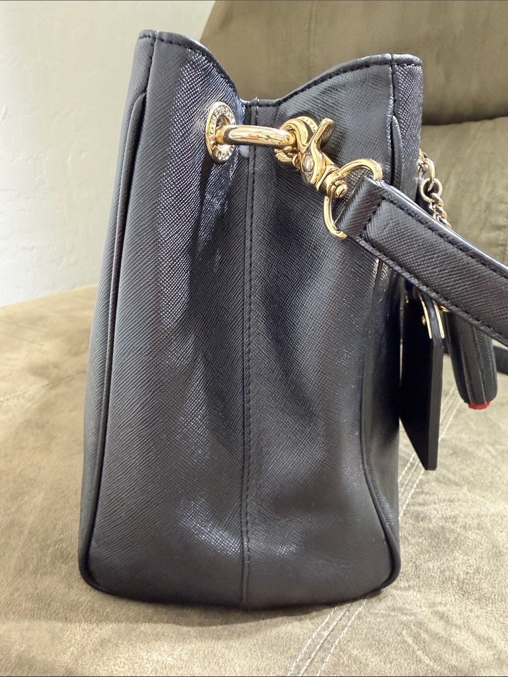 Lux Metrocity Black Saffiano Leather Structured Tote Bag Gold Hardware Vintage. - Picture 5 of 16